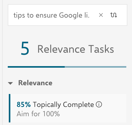 Screenshot from INK showing that I"m only 85% topically complete.