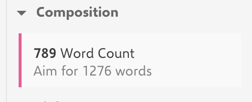 Screenshot from INK showing that I need to increase my word count.