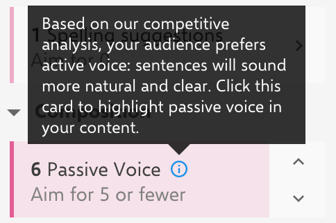 Screenshot from INK showing the overuse of passive voice.