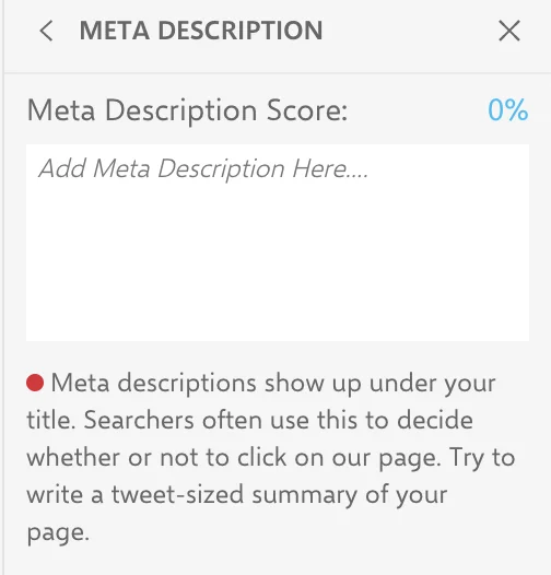 Screenshot from INK with instructions on how to write a meta description.