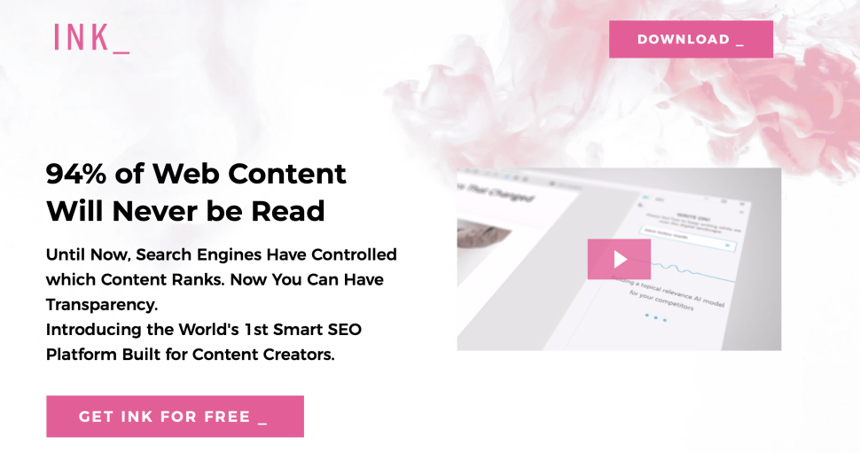 Screenshot of the INK website.