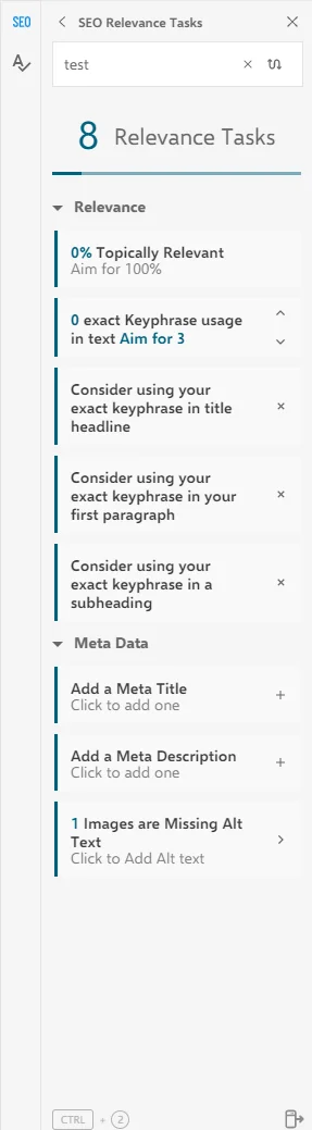 Screenshot from the INK for All platform showing suggestions on how to make this content more relevant to the target keyword
