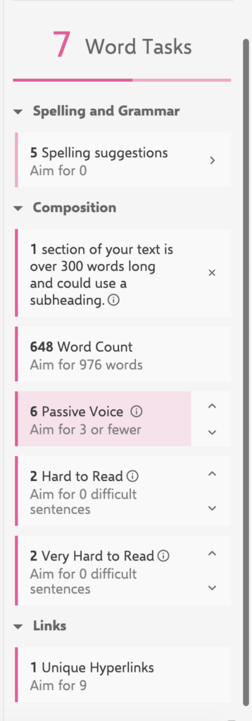 INK provided real-time word tasks suggestions as I type.
