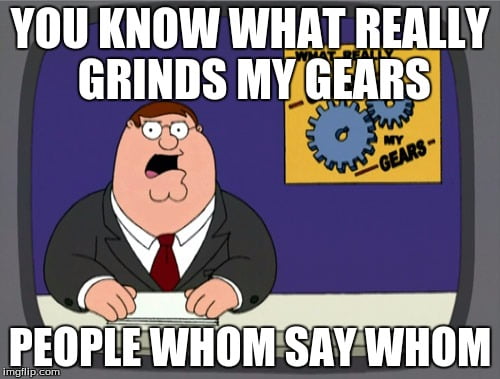 Peter Griffin who vs whom meme asking