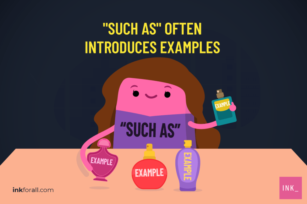 We often use such as when we're introducing examples. Note that citing examples can help make statements, particularly complex ones, easier to understand.