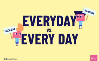 everyday vs. every day: The word "everyday" is an adjective. It describes something that is commonplace. On the other hand, the phrase "every day" is synonymous with "each day." It refers to an event that happens daily.