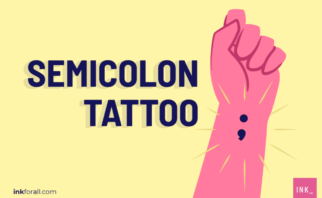 A picture of a wrist tattooed with a semicolon punctuation mark. Semicolon tattoo.