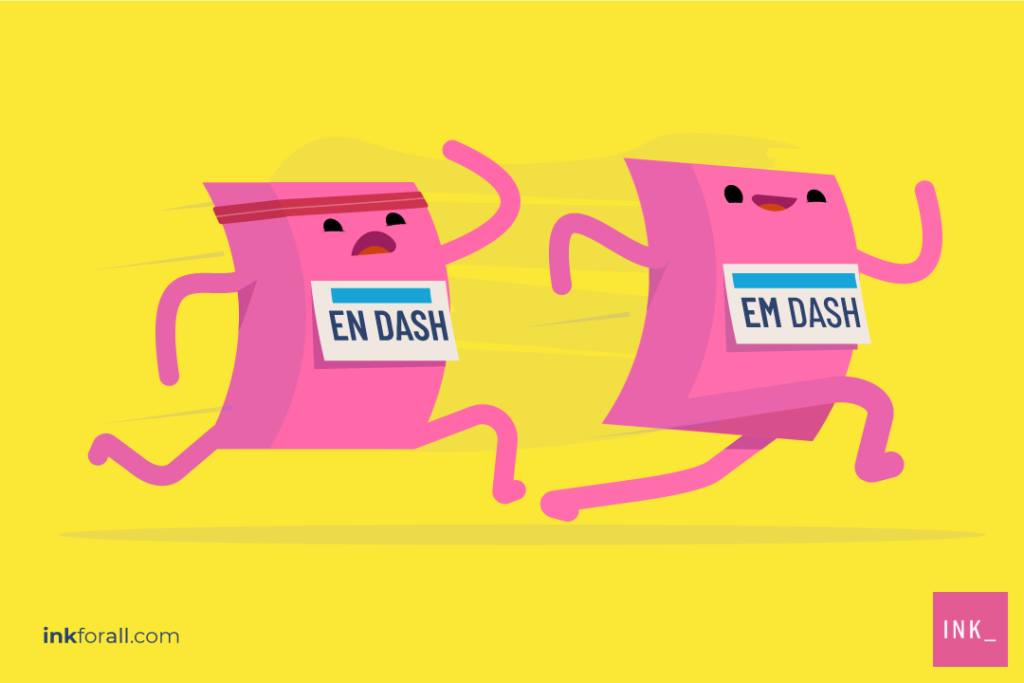 En dash and em dash characters racing each other.