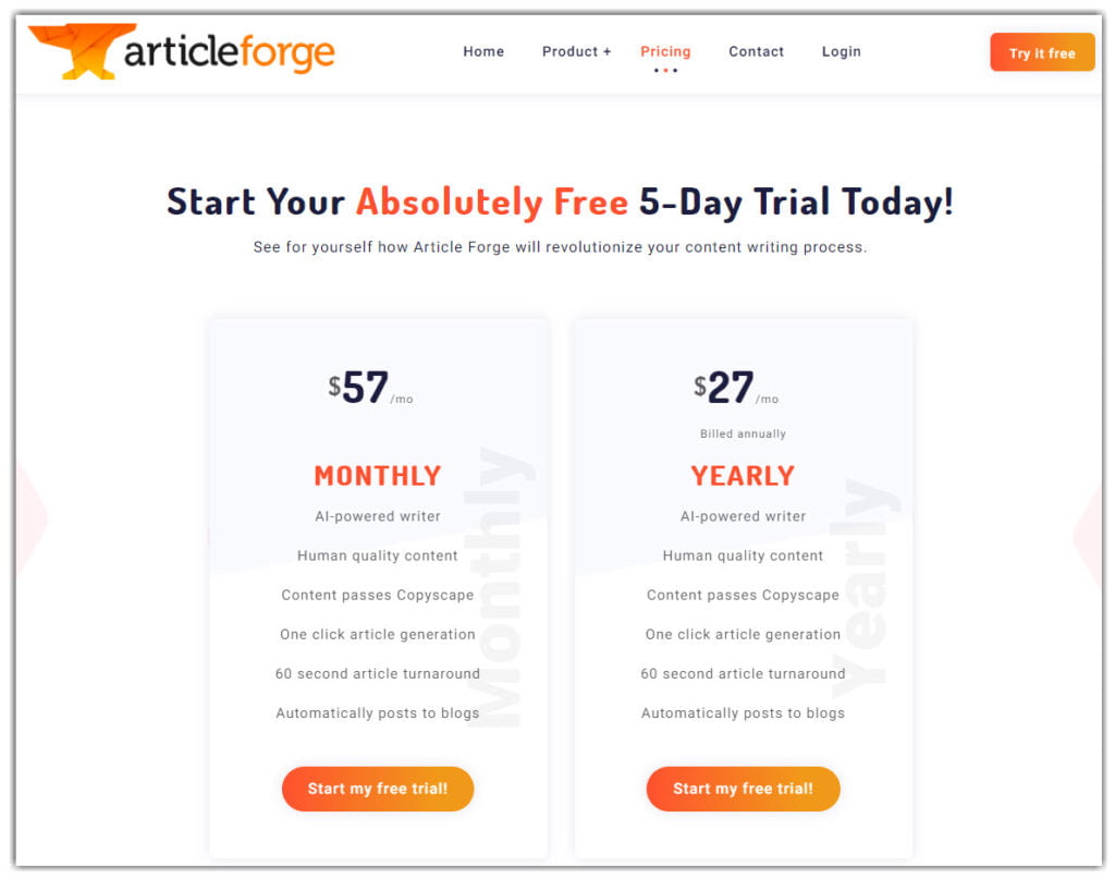 Article Forge Pricing