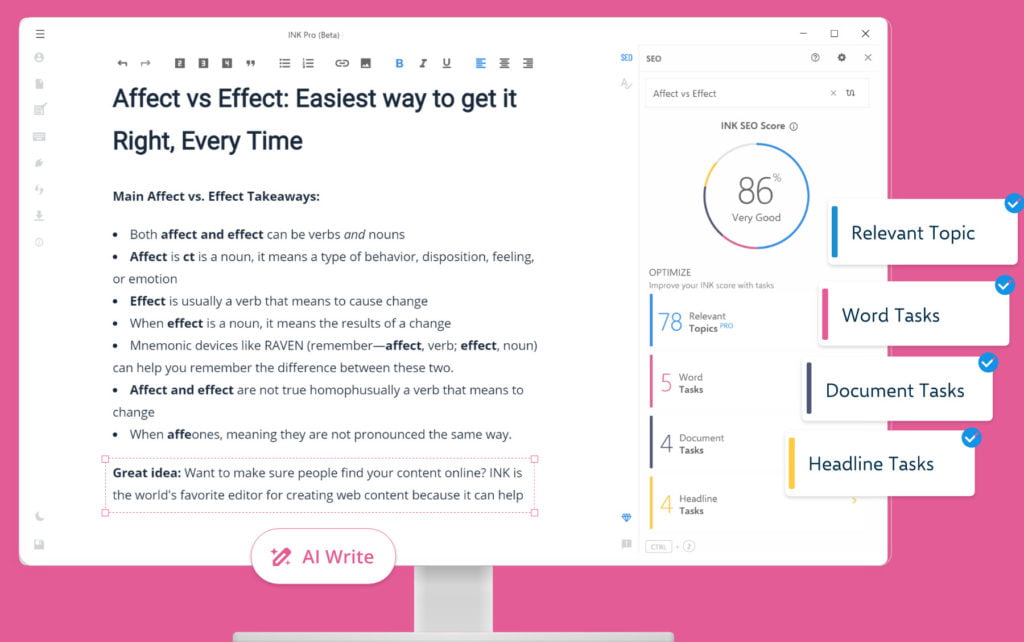 INK Pro AI and SEO Features