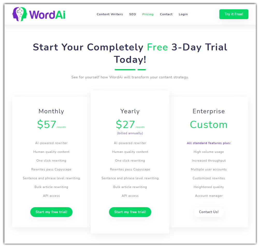 WordAI Pricing